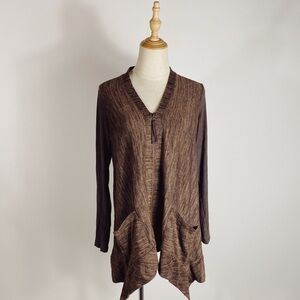 LOGO Asymmetrical Hem Zip Front Cardigan Brown Womens XXS